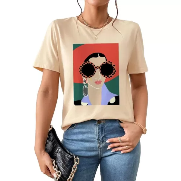 SweatyRocks Women's Graphic Tees Short Sleeve Crew Neck Casual T Shirt Tops