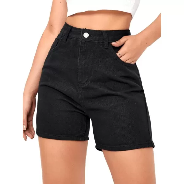 SweatyRocks Women's High Waist Straight Leg Denim Shorts Solid Jean Shorts Summer Hot Pants with Pockets