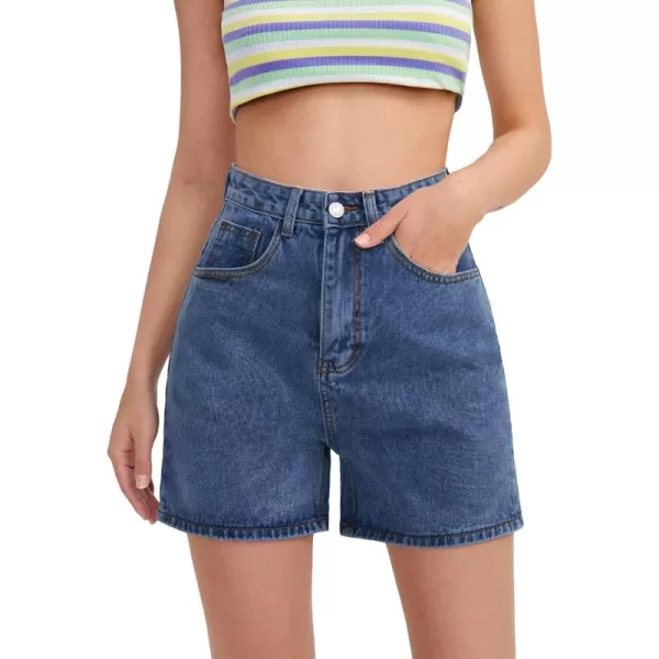 SweatyRocks Women's High Waist Straight Leg Denim Shorts Solid Jean Shorts Summer Hot Pants with Pockets
