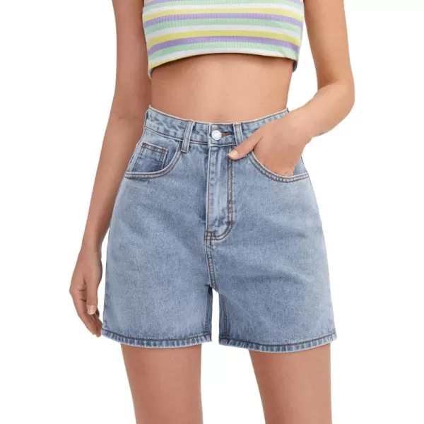 SweatyRocks Women's High Waist Straight Leg Denim Shorts Solid Jean Shorts Summer Hot Pants with Pockets