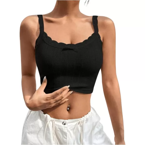 SweatyRocks Women's Lace Bow Front Sleeveless Camisole Top Slim Fit Casual Cropped Cami Top