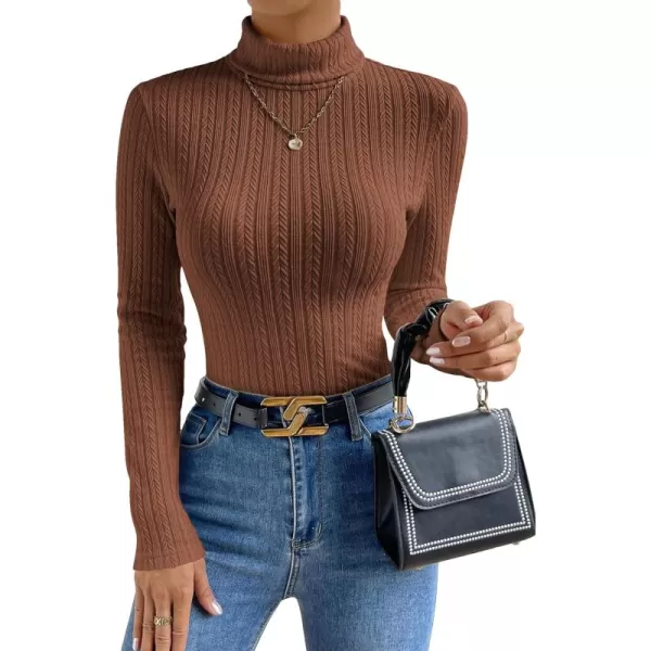 SweatyRocks Women's Long Sleeve Turtle Neck Slim Fit Tops Cable Knit Ribbed Solid Elegant Tee Shirts