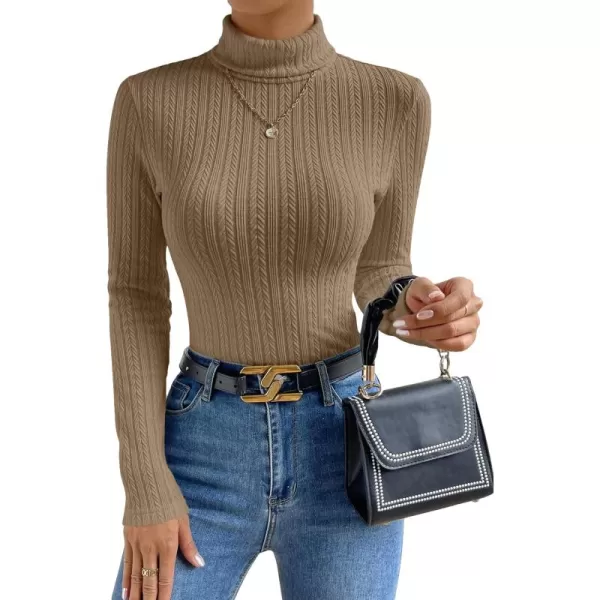 SweatyRocks Women's Long Sleeve Turtle Neck Slim Fit Tops Cable Knit Ribbed Solid Elegant Tee Shirts