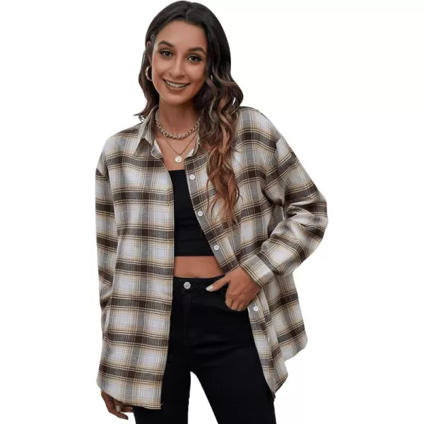 SweatyRocks Women's Plaid Button Front Long Sleeve High Low Shirt Blouse Top