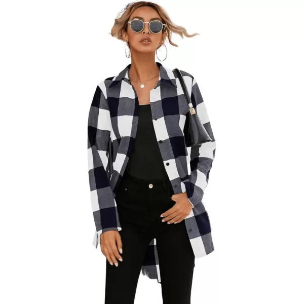 SweatyRocks Women's Plaid Button Front Long Sleeve High Low Shirt Blouse Top