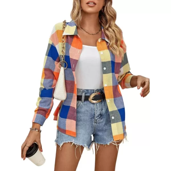 SweatyRocks Women's Plaid Button Front Long Sleeve High Low Shirt Blouse Top