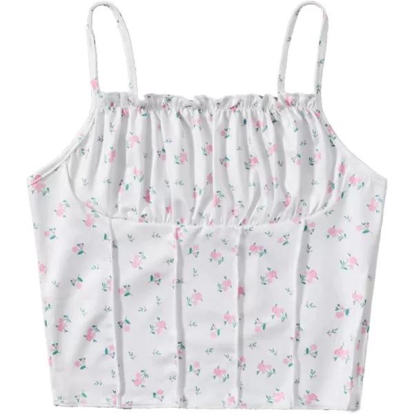 SweatyRocks Women's Ruched Frill Trim Spaghetti Strap Crop Cami Tank Tops Camisole