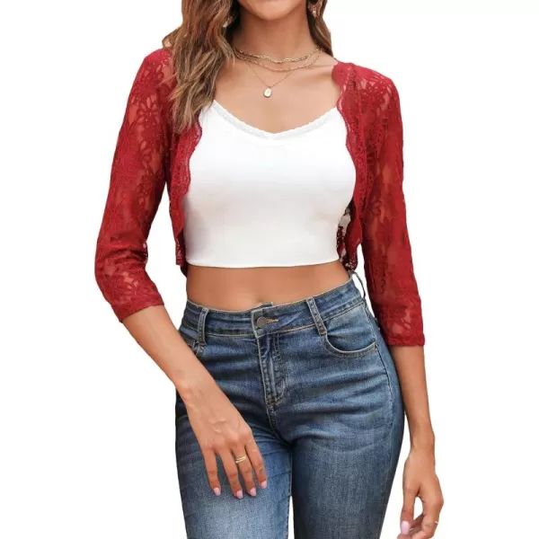 SweatyRocks Women's Sheer Floral Lace Open Front Crop Shrug Long Sleeve Blouse Top