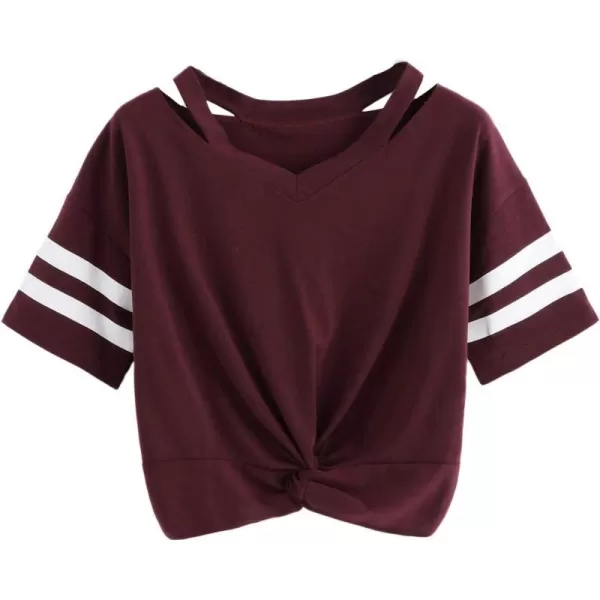 SweatyRocks Women's Short Sleeve Cut Out V Neck Twist Front Crop Top T-Shirt