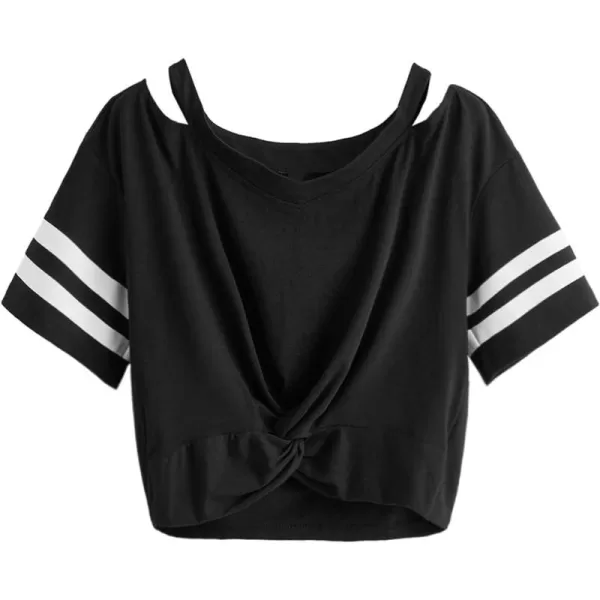 SweatyRocks Women's Short Sleeve Cut Out V Neck Twist Front Crop Top T-Shirt