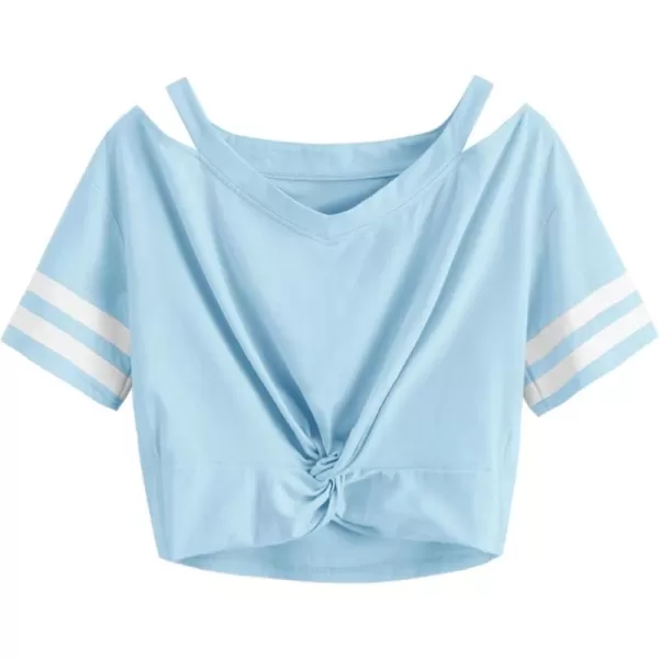 SweatyRocks Women's Short Sleeve Cut Out V Neck Twist Front Crop Top T-Shirt