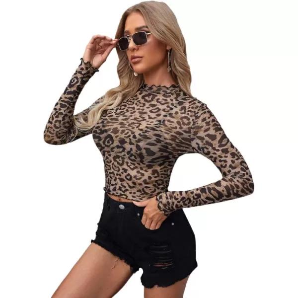 SweatyRocks Women's Short Sleeve Print See Through Sheer Mesh Crop Top T Shirt