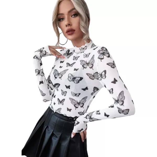 SweatyRocks Women's Short Sleeve Print See Through Sheer Mesh Crop Top T Shirt