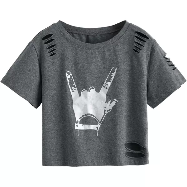 SweatyRocks Women's Short Sleeve T Shirt Graphic Print Distressed Crop Top