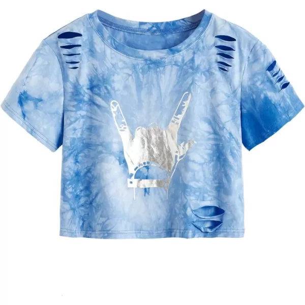 SweatyRocks Women's Short Sleeve T Shirt Graphic Print Distressed Crop Top