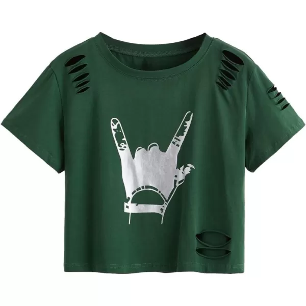 SweatyRocks Women's Short Sleeve T Shirt Graphic Print Distressed Crop Top