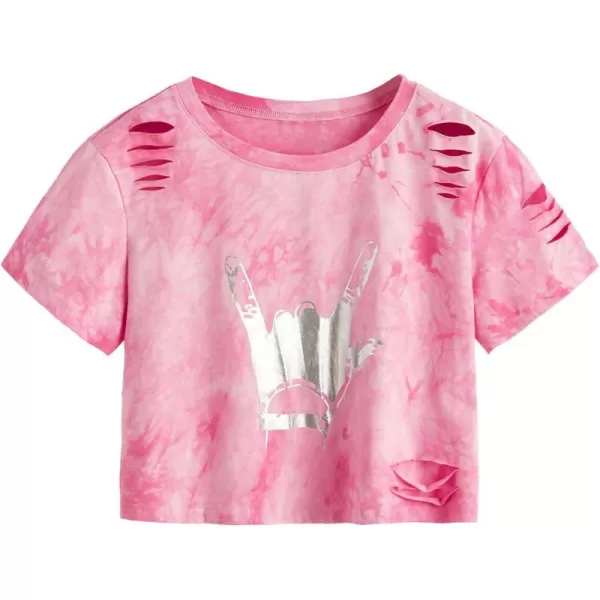 SweatyRocks Women's Short Sleeve T Shirt Graphic Print Distressed Crop Top