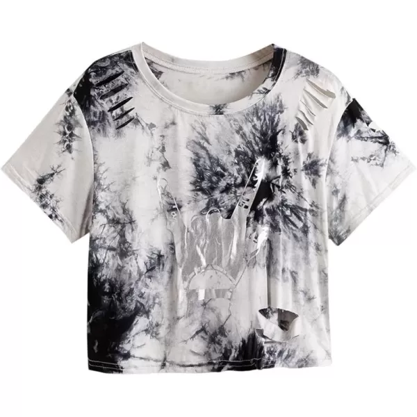 SweatyRocks Women's Short Sleeve T Shirt Graphic Print Distressed Crop Top