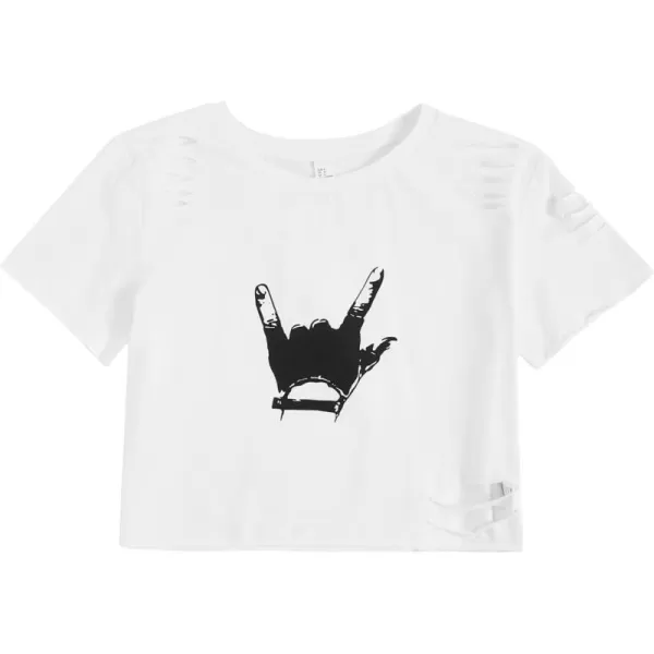 SweatyRocks Women's Short Sleeve T Shirt Graphic Print Distressed Crop Top