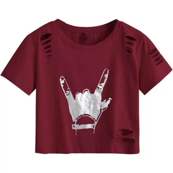 SweatyRocks Women's Short Sleeve T Shirt Graphic Print Distressed Crop Top