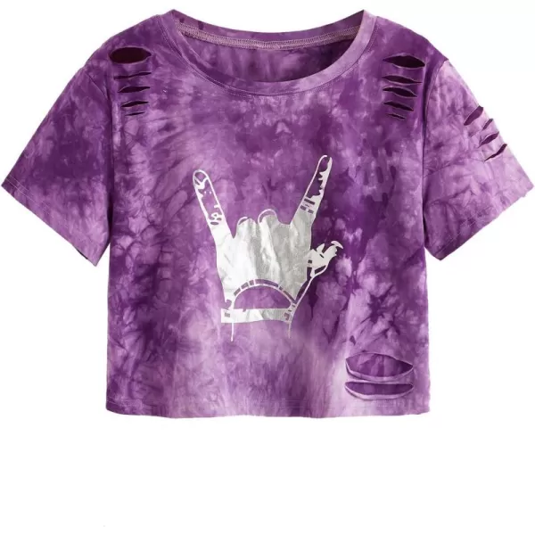 SweatyRocks Women's Short Sleeve T Shirt Graphic Print Distressed Crop Top
