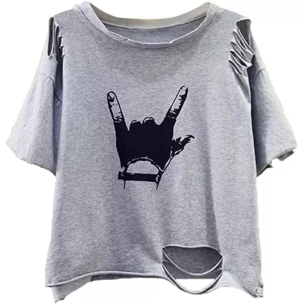 SweatyRocks Women's Short Sleeve T Shirt Graphic Print Distressed Crop Top