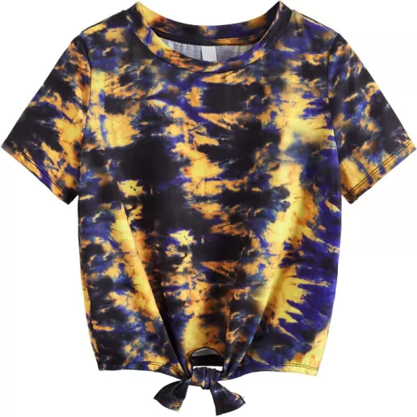 SweatyRocks Women's Short Sleeve Tie Dye Tie Hem Summer Crop T-Shirt Tops Blouse