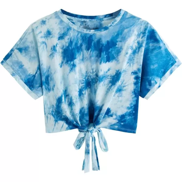SweatyRocks Women's Short Sleeve Tie Dye Tie Hem Summer Crop T-Shirt Tops Blouse