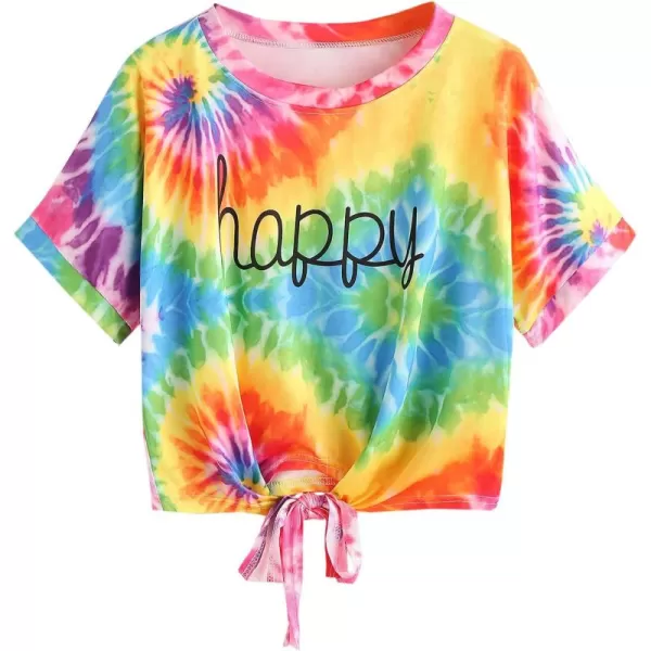 SweatyRocks Women's Short Sleeve Tie Dye Tie Hem Summer Crop T-Shirt Tops Blouse