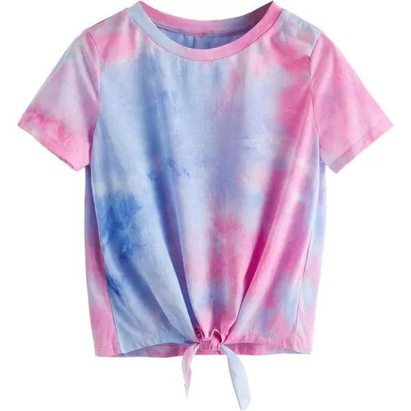SweatyRocks Women's Short Sleeve Tie Dye Tie Hem Summer Crop T-Shirt Tops Blouse