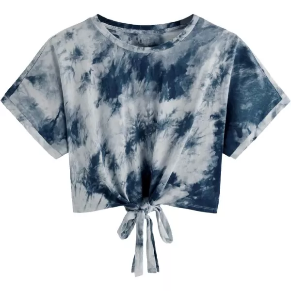 SweatyRocks Women's Short Sleeve Tie Dye Tie Hem Summer Crop T-Shirt Tops Blouse