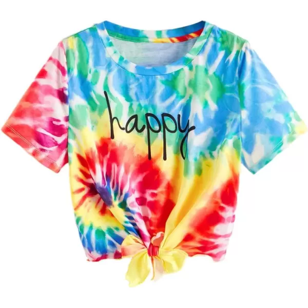 SweatyRocks Women's Short Sleeve Tie Dye Tie Hem Summer Crop T-Shirt Tops Blouse