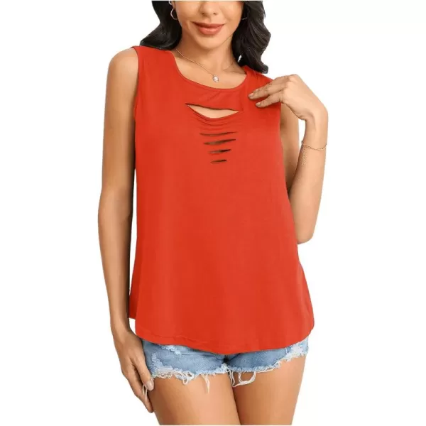 SweatyRocks Women's Sleeveless Round Neck Tank Top Summer Casual Ripped Cut Out Tops