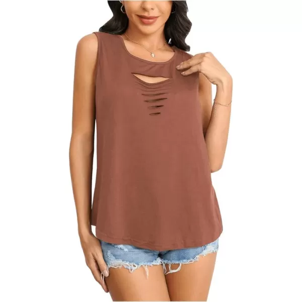 SweatyRocks Women's Sleeveless Round Neck Tank Top Summer Casual Ripped Cut Out Tops