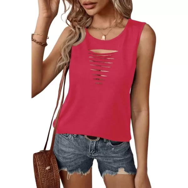 SweatyRocks Women's Sleeveless Round Neck Tank Top Summer Casual Ripped Cut Out Tops