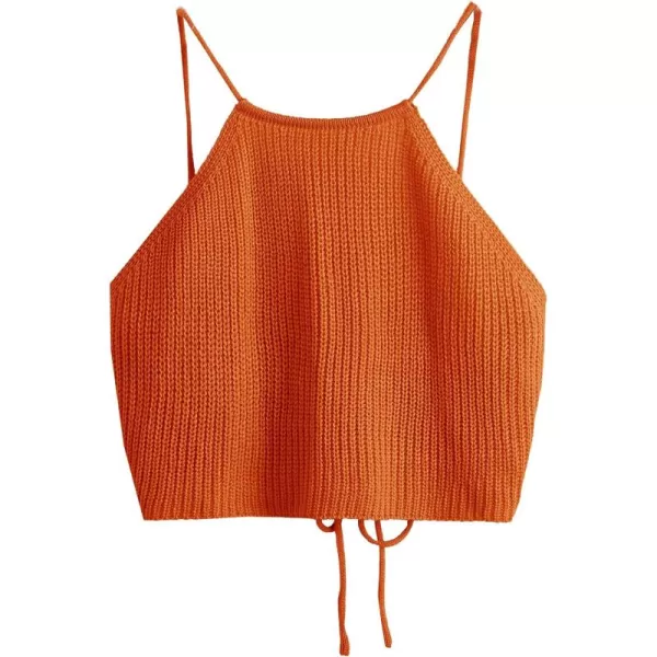 SweatyRocks Women's Sleeveless Space Dye Knit Camisole Criss Cross Backless Crop Top