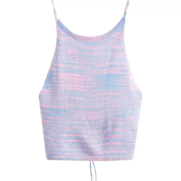 SweatyRocks Women's Sleeveless Space Dye Knit Camisole Criss Cross Backless Crop Top