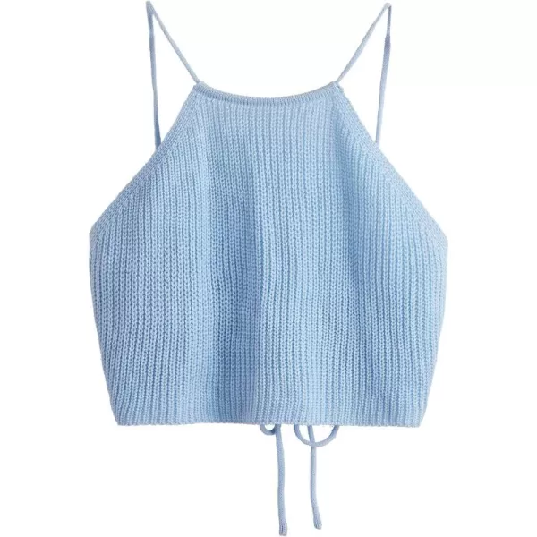 SweatyRocks Women's Sleeveless Space Dye Knit Camisole Criss Cross Backless Crop Top