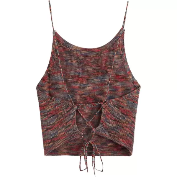 SweatyRocks Women's Sleeveless Space Dye Knit Camisole Criss Cross Backless Crop Top