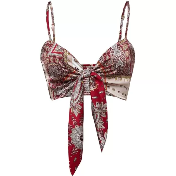 SweatyRocks Women's Spaghetti Strap Tie Front Micro Crop Top Summer Graphic Print Cami Tops