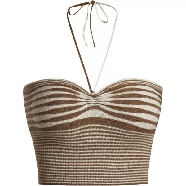 SweatyRocks Women's Striped Tie Backless Halter Top Sleeveless Knitted Crop Cami Tank