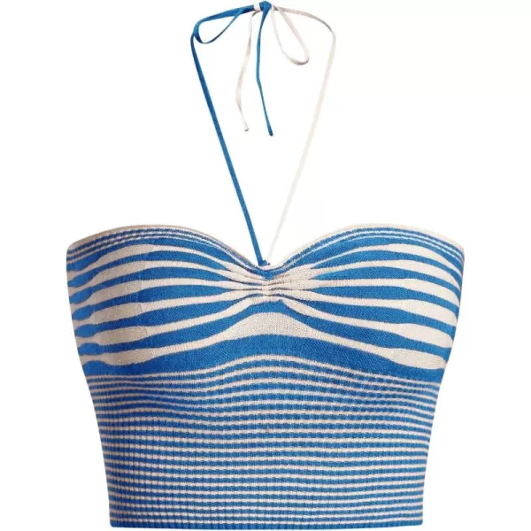 SweatyRocks Women's Striped Tie Backless Halter Top Sleeveless Knitted Crop Cami Tank