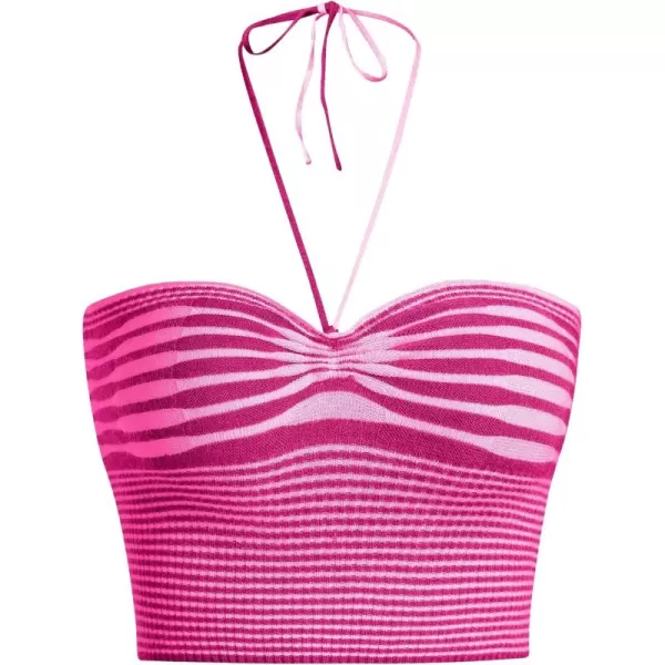 SweatyRocks Women's Striped Tie Backless Halter Top Sleeveless Knitted Crop Cami Tank