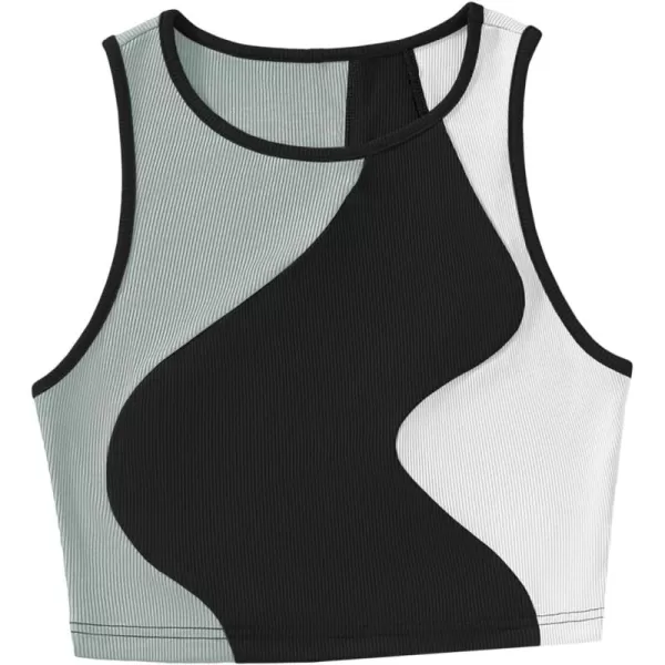 SweatyRocks Women's Summer Ribbed Knit Sleeveless Vest Color Block Crop Tank Top