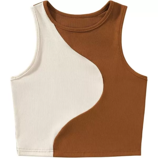 SweatyRocks Women's Summer Ribbed Knit Sleeveless Vest Color Block Crop Tank Top