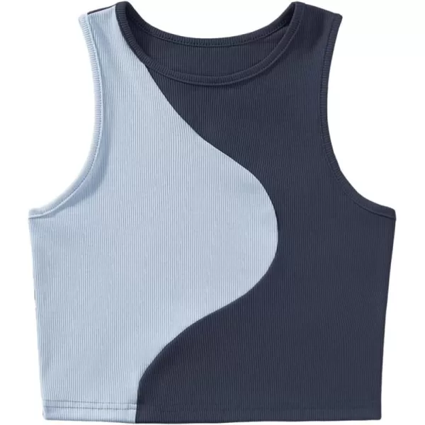 SweatyRocks Women's Summer Ribbed Knit Sleeveless Vest Color Block Crop Tank Top