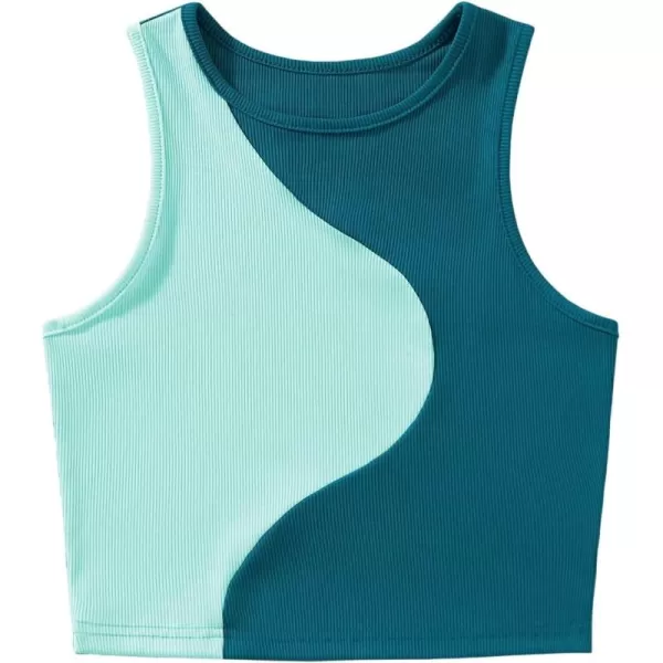 SweatyRocks Women's Summer Ribbed Knit Sleeveless Vest Color Block Crop Tank Top