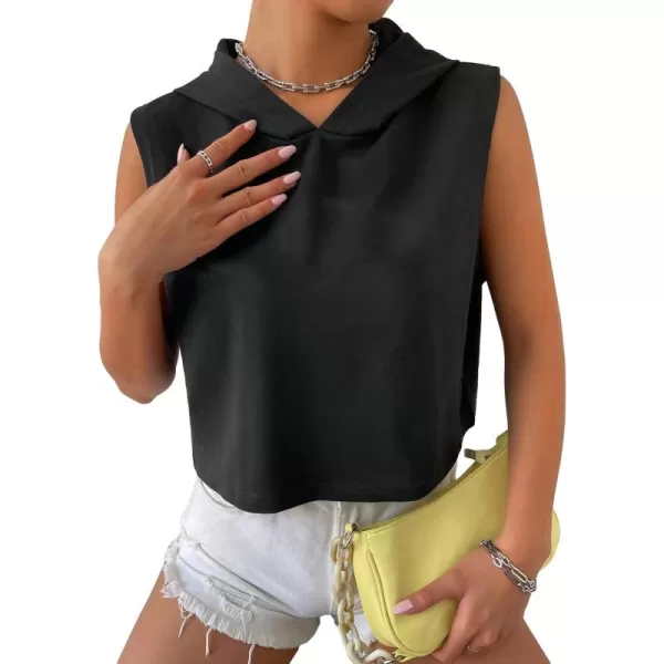 SweatyRocks Women's Summer Sleeveless Hooded Tank Top T-Shirt for Athletic Exercise Relaxed Breathable