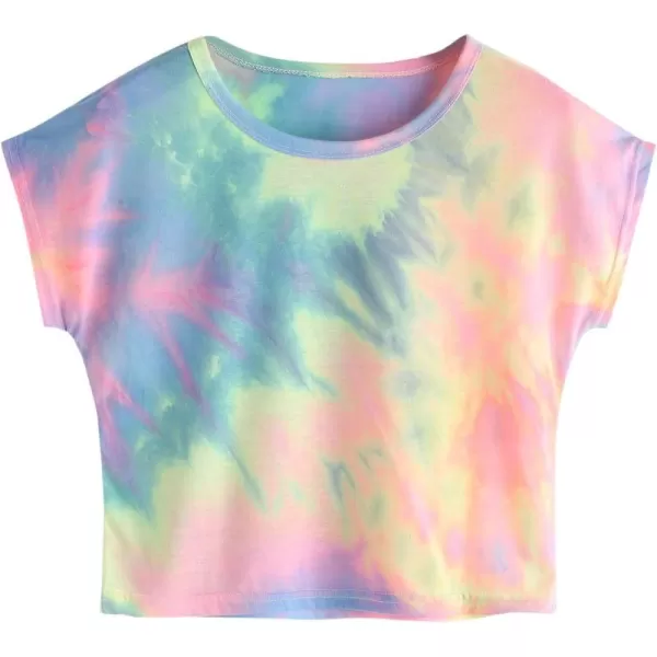 SweatyRocks Women's Tie Dye Round Neck Slim Fit Short Sleeve Crop Top T-Shirt