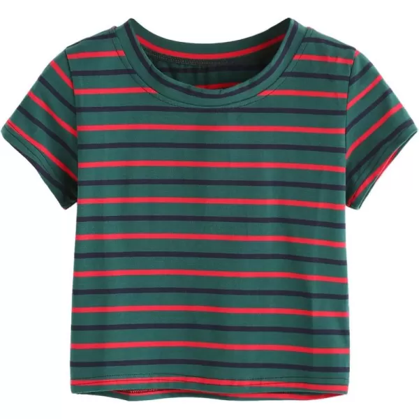 SweatyRocks Women's Tie Dye Round Neck Slim Fit Short Sleeve Crop Top T-Shirt